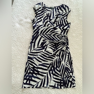 LAUREN Ralph Lauren Asymmetrical Ruched Front Black Blue‎ White Dress Size 16